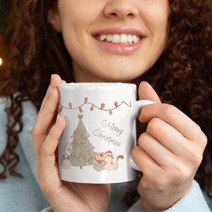 Meowy Christmas Whimsical Holiday Watercolor Coffee Mug