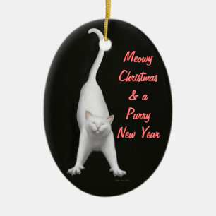 Meowy Christmas White Cat Customizable Ornament