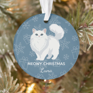 "Meowy Christmas" White Cat Mom Personalized Ornament