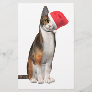 Meowy Christmas with a playful cat in a hat Stationery