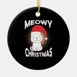 Meowy Christmas with christmas cat Ceramic Ornament