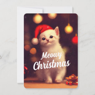 Meowy Christmas With Cute White Kitten Invitation