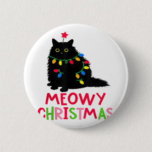 Meowy Christmas Xmas Lights Black Cat Pajamas Fami 2 Inch Round Button