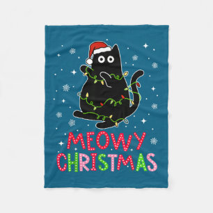 Meowy Christmas Xmas Lights Black Cat Pajamas Fami Fleece Blanket