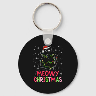 Meowy Christmas Xmas Lights Black Cat Pajamas Fami Keychain