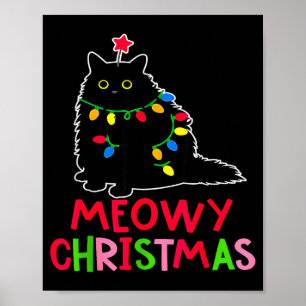 Meowy Christmas Xmas Lights Black Cat Pajamas Fami Poster