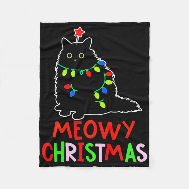 Meowy Christmas Xmas Lights Black Cat Pajamas Todd Fleece Blanket (Front)
