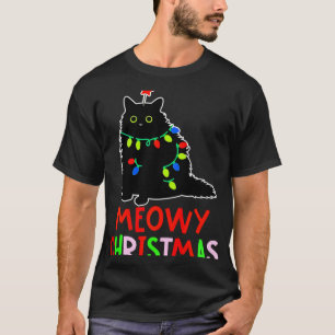 Meowy Christmas Xmas Lights Black Cat Pajamas Todd T-Shirt