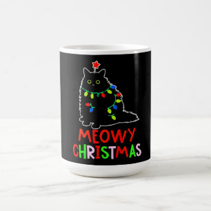Meowy Christmas Xmas Lights Black Cat Pyjamas Magic Mug