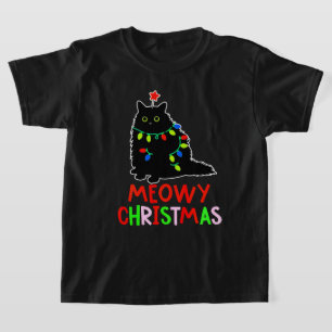 Meowy Christmas Xmas Lights Black Cat Pyjamas  T-Shirt