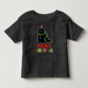 Meowy Christmas Xmas Lights Black Cat Pyjamas Toddler T-shirt