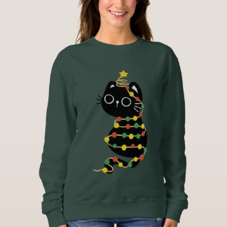 Meowy Christmas Xmas Lights Black Cat Sweatshirt