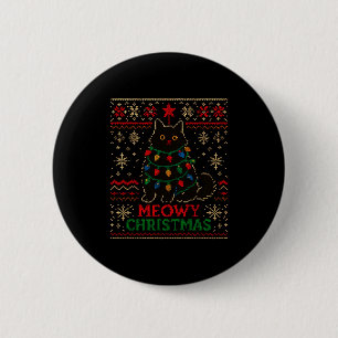 Meowy Christmas Xmas Lights Cat Ugly Sweater Pajam 2 Inch Round Button