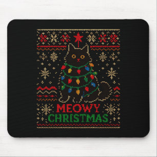 Meowy Christmas Xmas Lights Cat Ugly Sweater Pajam Mouse Pad