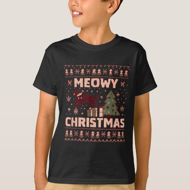 Meowy Christmas Xmas Tree Cat Ugly Sweater Pajamas (Front)