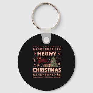 Meowy Christmas Xmas Tree Cat Ugly Sweater Pajamas Keychain