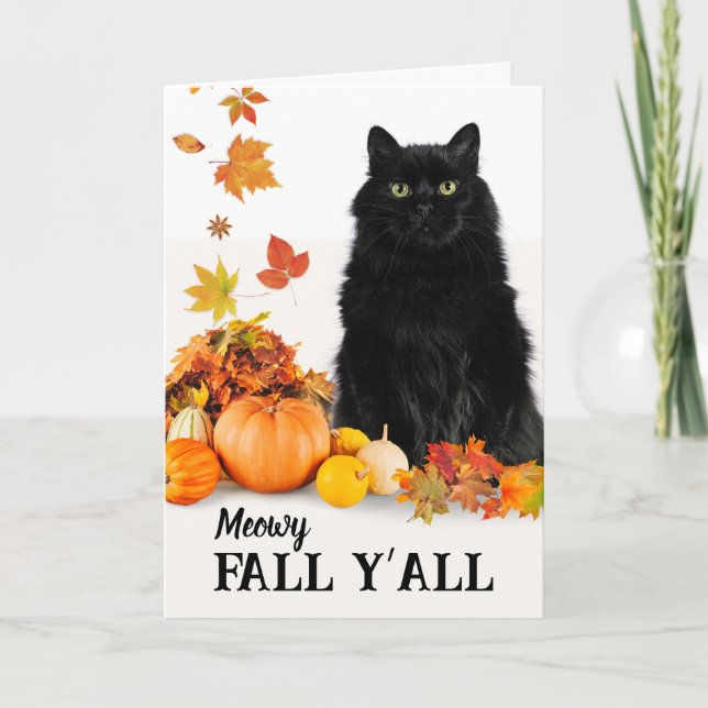 Meowy Fall Y all Halloween Black Cat Card (Front)