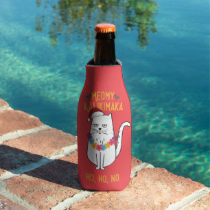 Meowy Kalikimaka - Funny Cat Christmas Bottle Cooler