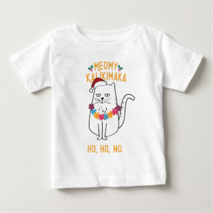 Meowy Kalikimaka Funny Cat Santa Hat Christmas Baby T-Shirt