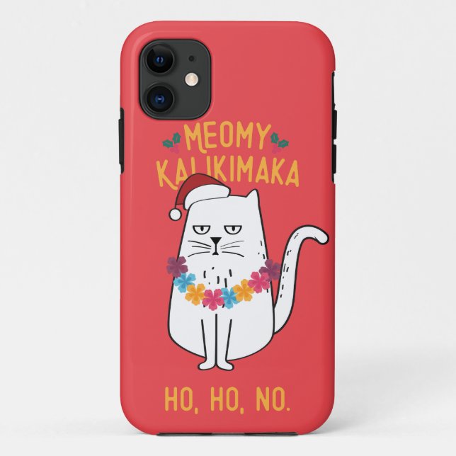 Meowy Kalikimaka Funny Cat Santa Hat Christmas Case-Mate iPhone Case (Back)