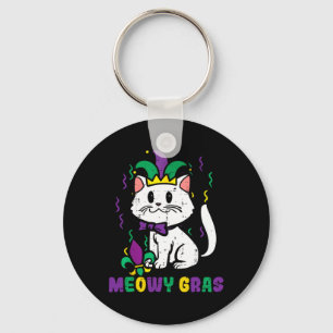 Meowy Mardi Gras Funny Nola Cat Lover Owner Girl W Keychain