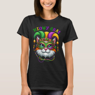 Meowy Mardi Gras Funny Nola Cat Lover Owner Girl W T-Shirt