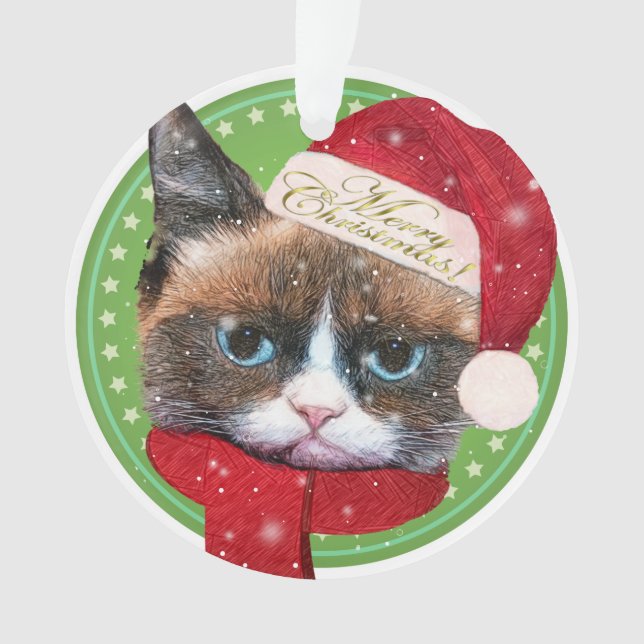 Meowy Santa Cat Christmas Ornament (Front)