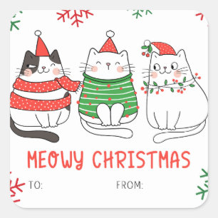 Meowy Sticker Chat de Noël Étiquettes cadeaux