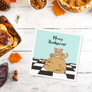 Meowy Thanksgiving Funny Cat Turkey Cartoon  Napkin