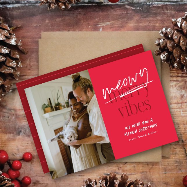 Meowy Vibes Merry Christmas Flat Photo Card (Creator Uploaded)