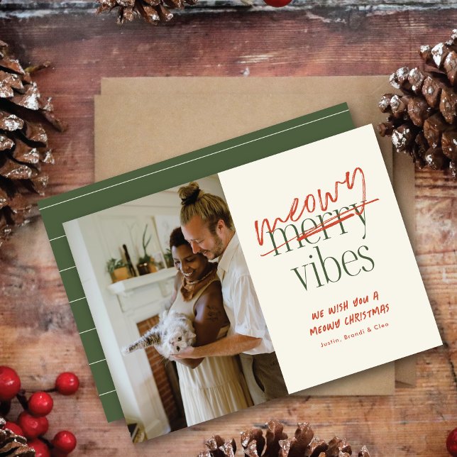 Meowy Vibes Merry Christmas Flat Photo Card (Creator Uploaded)