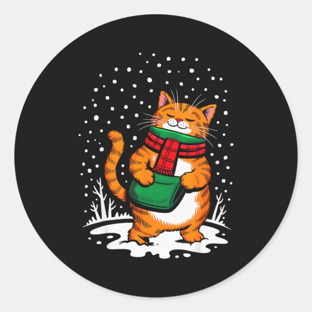 Meowy Xmas Cats Christmas Snow Kitten Funny For Ca Classic Round Sticker (Front)