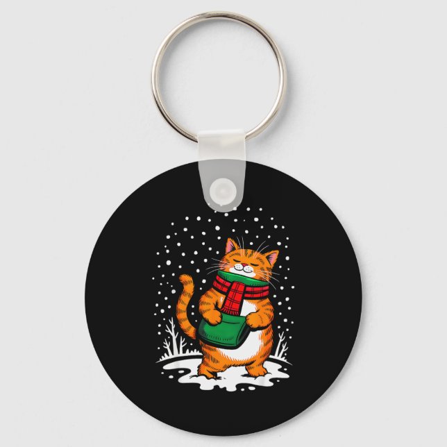 Meowy Xmas Cats Christmas Snow Kitten Funny For Ca Keychain (Front)