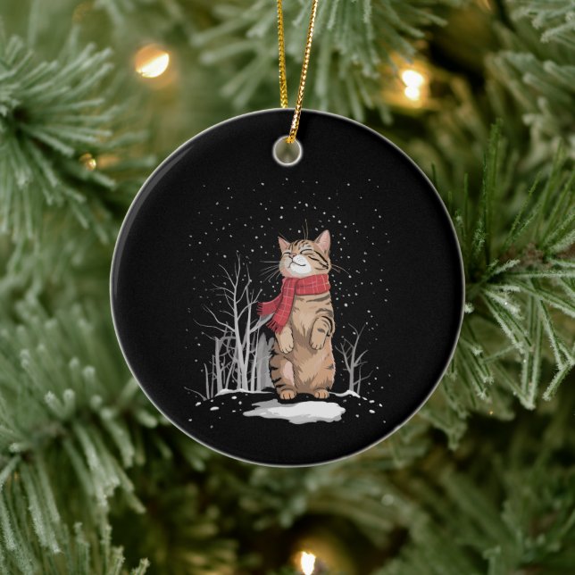 Meowy Xmas Cats Christmas Snow Kitten Funny Gift  Ceramic Ornament (Tree)