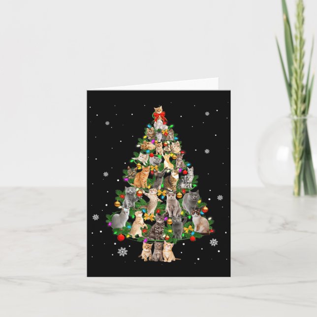 Meowy Xmas Cats Christmas Tree Lights Snow Kitten  Card (Front)