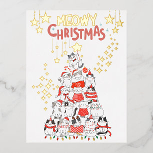 Meowy Xmas Funny Cats Christmas Tree Foil Postcard