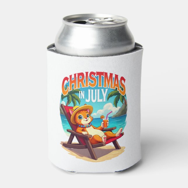Meowy Xmas Summer Christmas In July Chillin Cool C Can Cooler (Can Front)