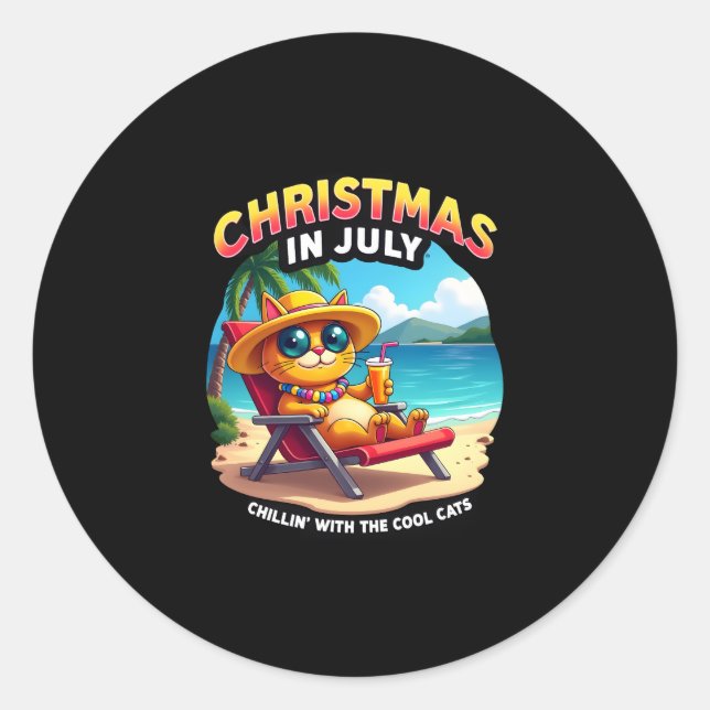 Meowy Xmas Summer Christmas In July Chillin Cool C Classic Round Sticker (Front)