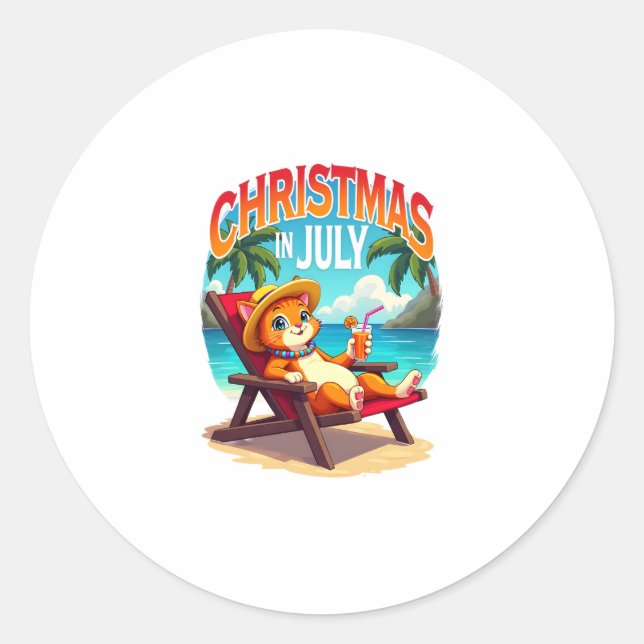 Meowy Xmas Summer Christmas In July Chillin Cool C Classic Round Sticker (Front)