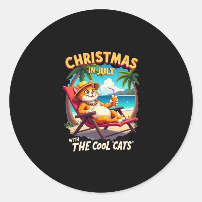 Meowy Xmas Summer Christmas In July Chillin Cool C Classic Round Sticker (Front)