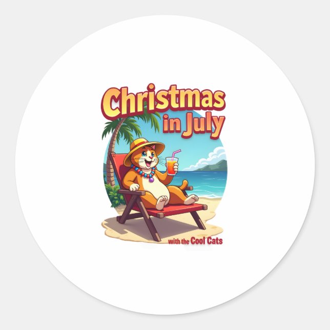 Meowy Xmas Summer Christmas In July Chillin Cool C Classic Round Sticker (Front)