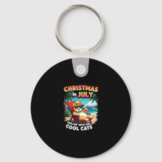 Meowy Xmas Summer Christmas In July Chillin Cool C Keychain