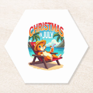 Meowy Xmas Summer Christmas In July Chillin Cool C Paper Coaster