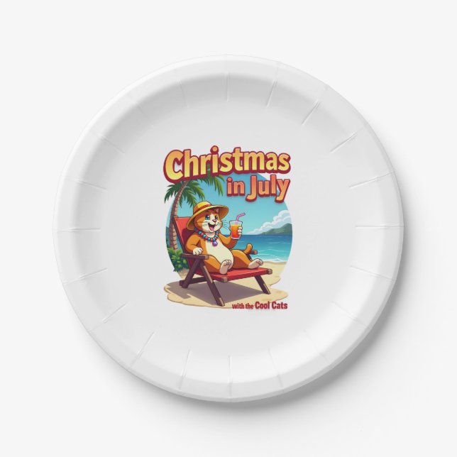 Meowy Xmas Summer Christmas In July Chillin Cool C Paper Plate (Front)