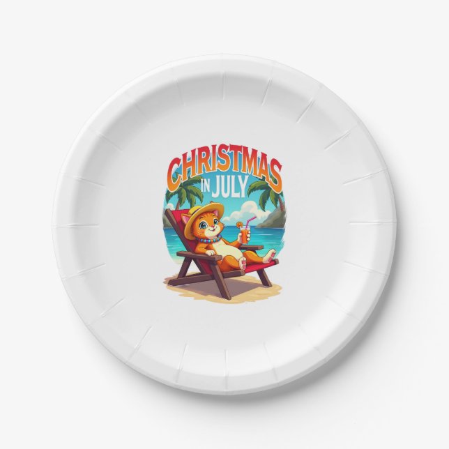 Meowy Xmas Summer Christmas In July Chillin Cool C Paper Plate (Front)