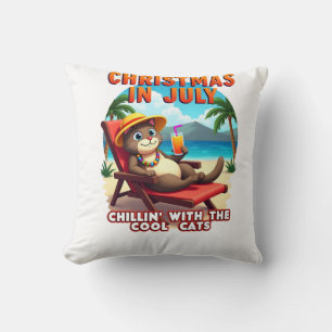 Meowy Xmas Summer Christmas In July Chillin Cool C Throw Pillow