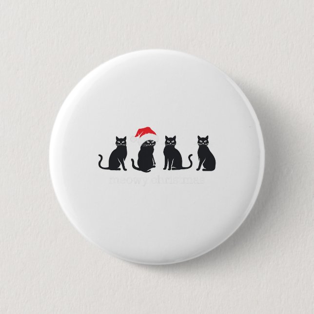 Meowys Christmas Black Cat Santa Hats Present Anim 2 Inch Round Button (Front)