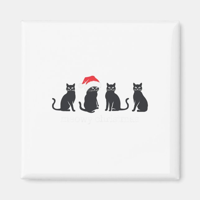 Meowys Christmas Black Cat Santa Hats Present Anim Magnet (Front)