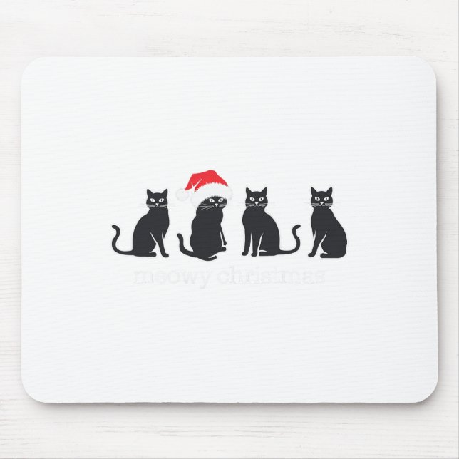 Meowys Christmas Black Cat Santa Hats Present Anim Mouse Pad (Front)