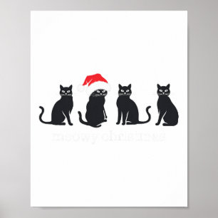 Meowys Christmas Black Cat Santa Hats Present Anim Poster